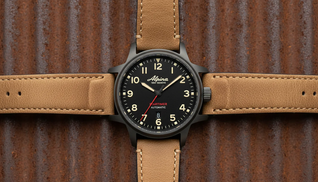 Alpina Startimer Pilot Automatic 2026 dial macro showing the Alpina wordmark and Arabic numerals