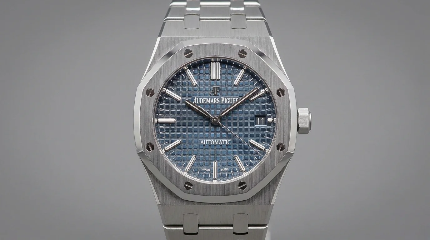 Audemars Piguet Royal Oak in steel with blue tapisserie dial, a flagship reference that saw a roughly 7.5 percent US price increase in January 2026.