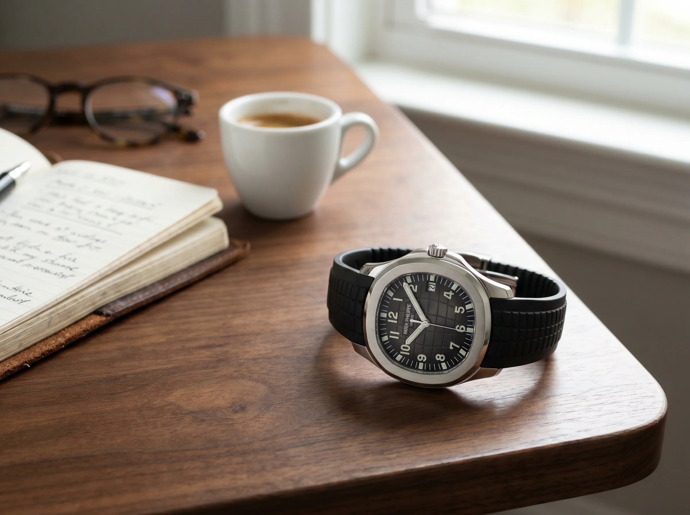 Patek Philippe Aquanaut 5167A in stainless steel with embossed black checkerboard dial on tropical rubber strap