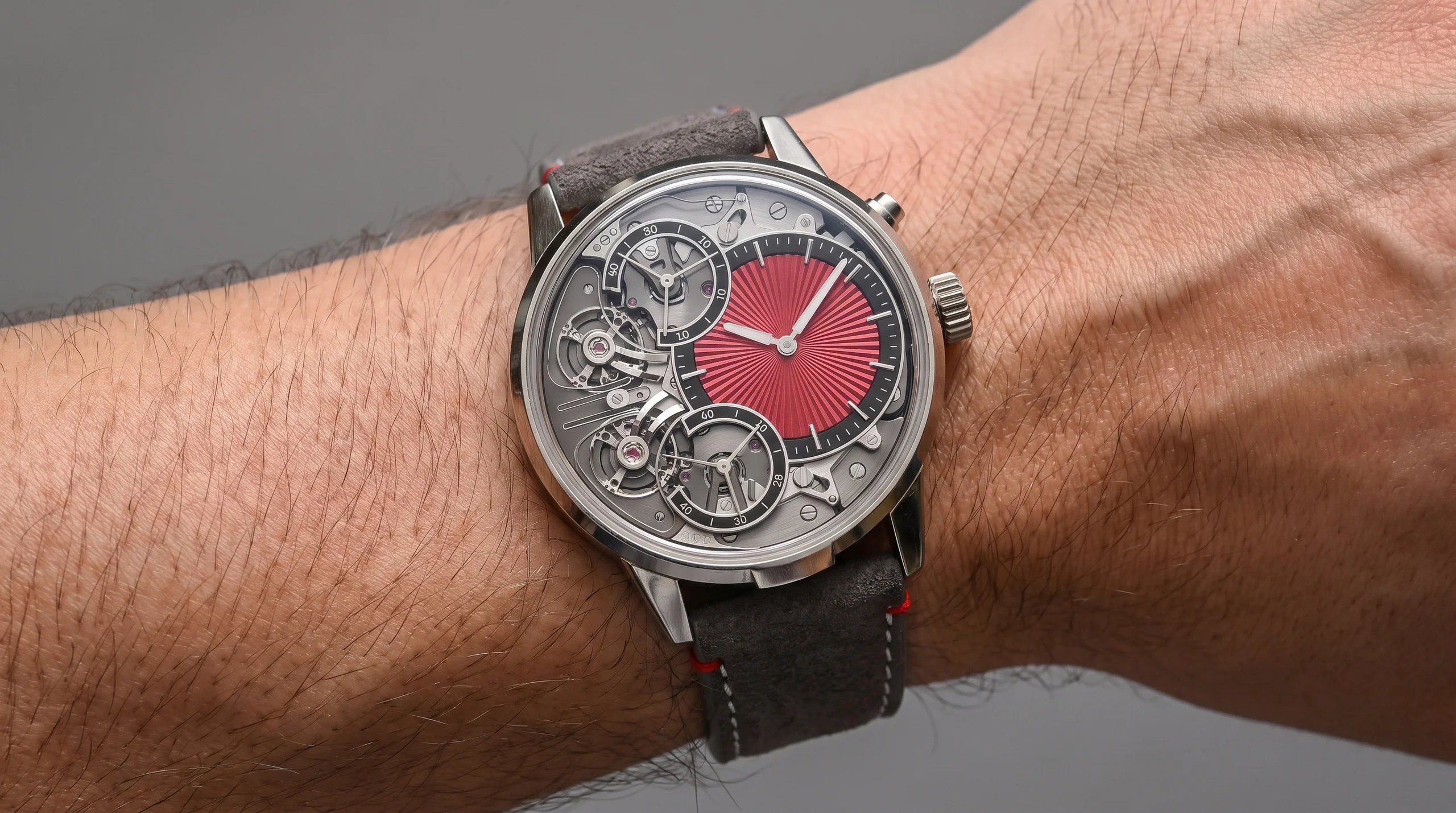 Armin Strom Mirrored Force Resonance skeletonized watch worn on wrist