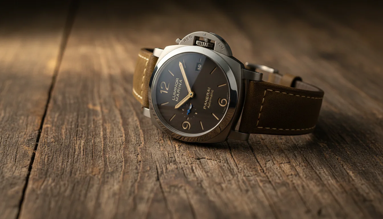 Panerai Luminor Marina titanium with brown dial, a titanium tool-luxury watch for 2026