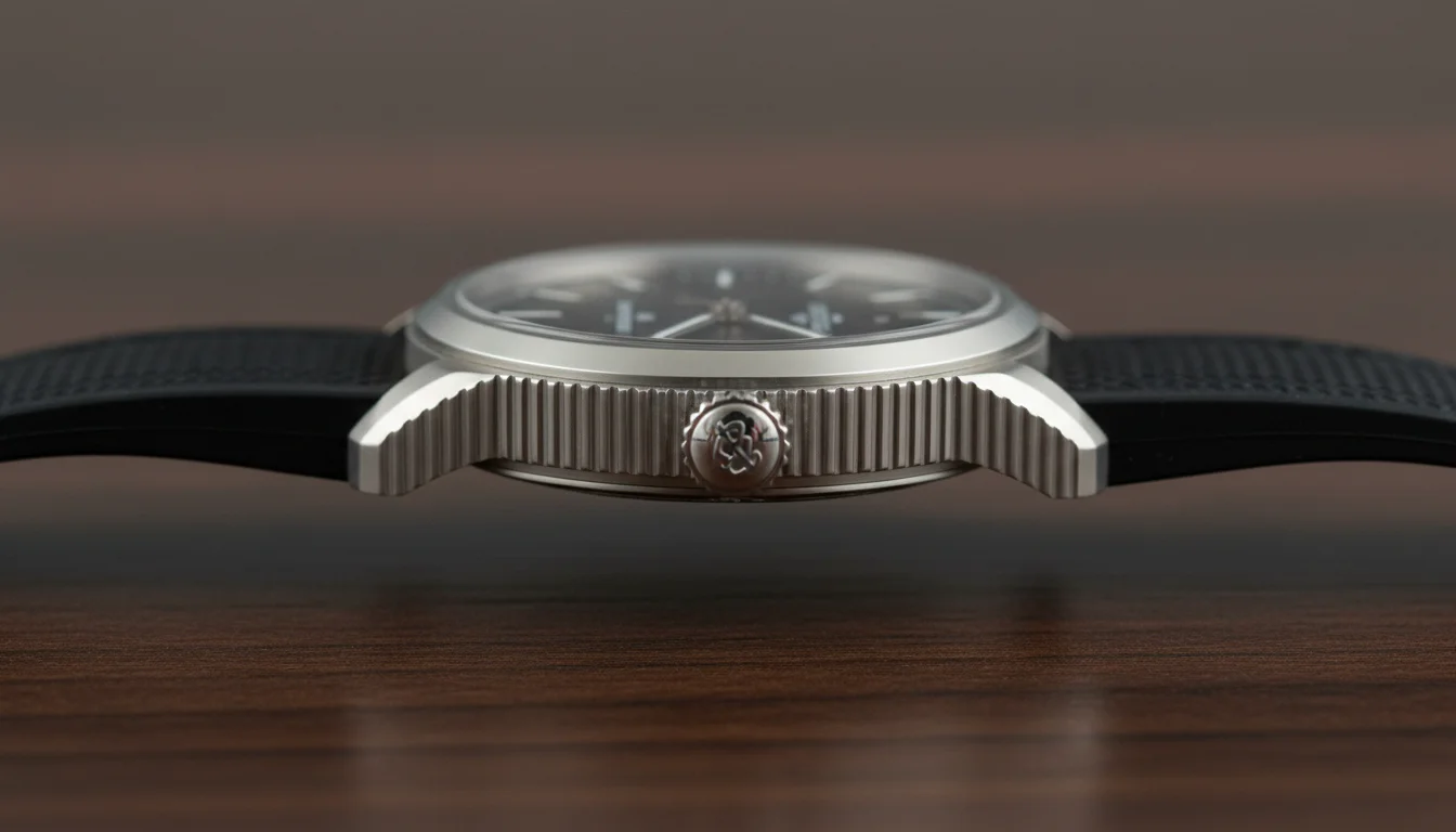 Case profile of the Breguet Marine 5517 in titanium showing the fluted case flank and crown