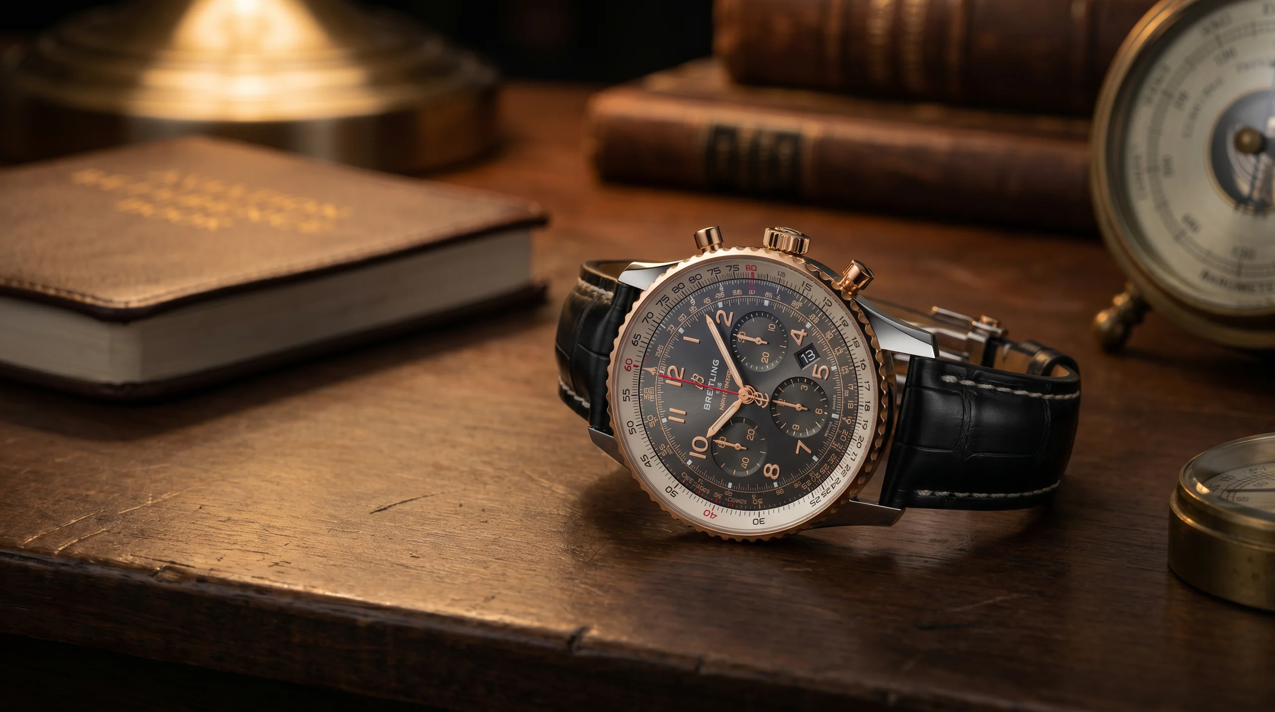 Breitling Navitimer B01 Chronograph 46 reference UB0127 in two-tone steel and 18k rose gold with anthracite grey dial, the precious metal upgrade variant of the largest Navitimer