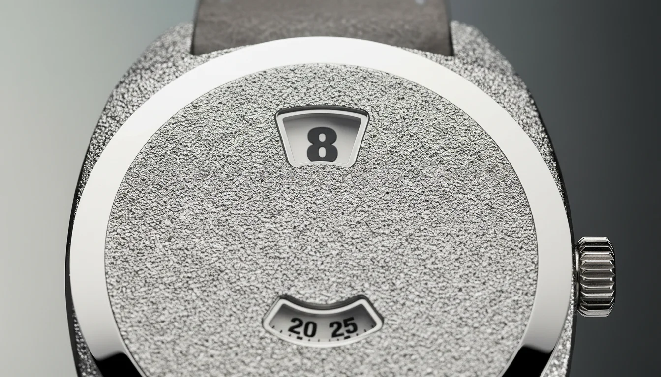 Bremont Terra Nova Jumping Hour Frosted dial macro showing the diamond-facet texture