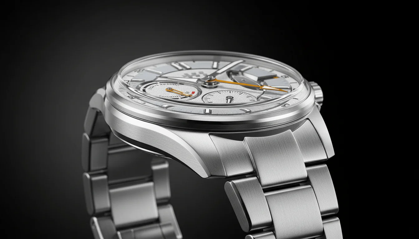 Christopher Ward C63 Sealander True GMT case and bracelet detail showing the orange GMT hand