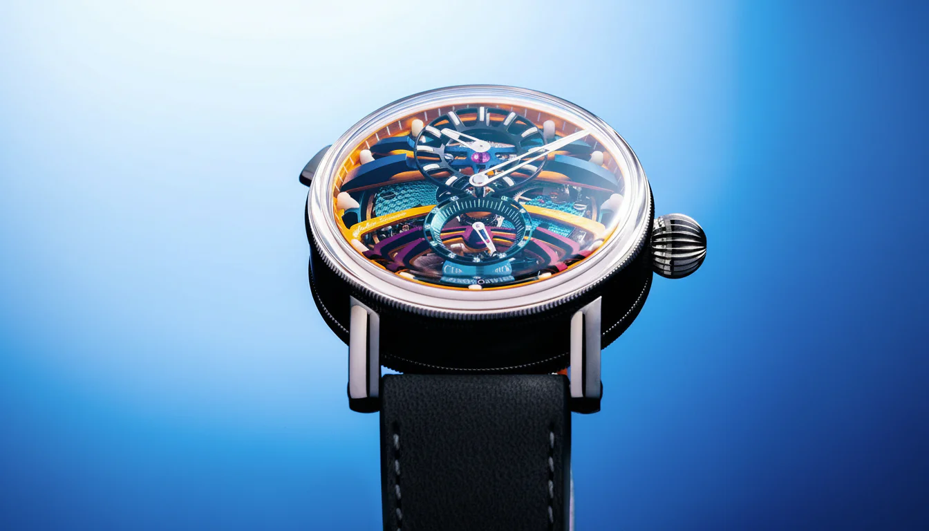 Chronoswiss Q-Repeater watch with colorful skeletonized dial showing the quarter repeater movement