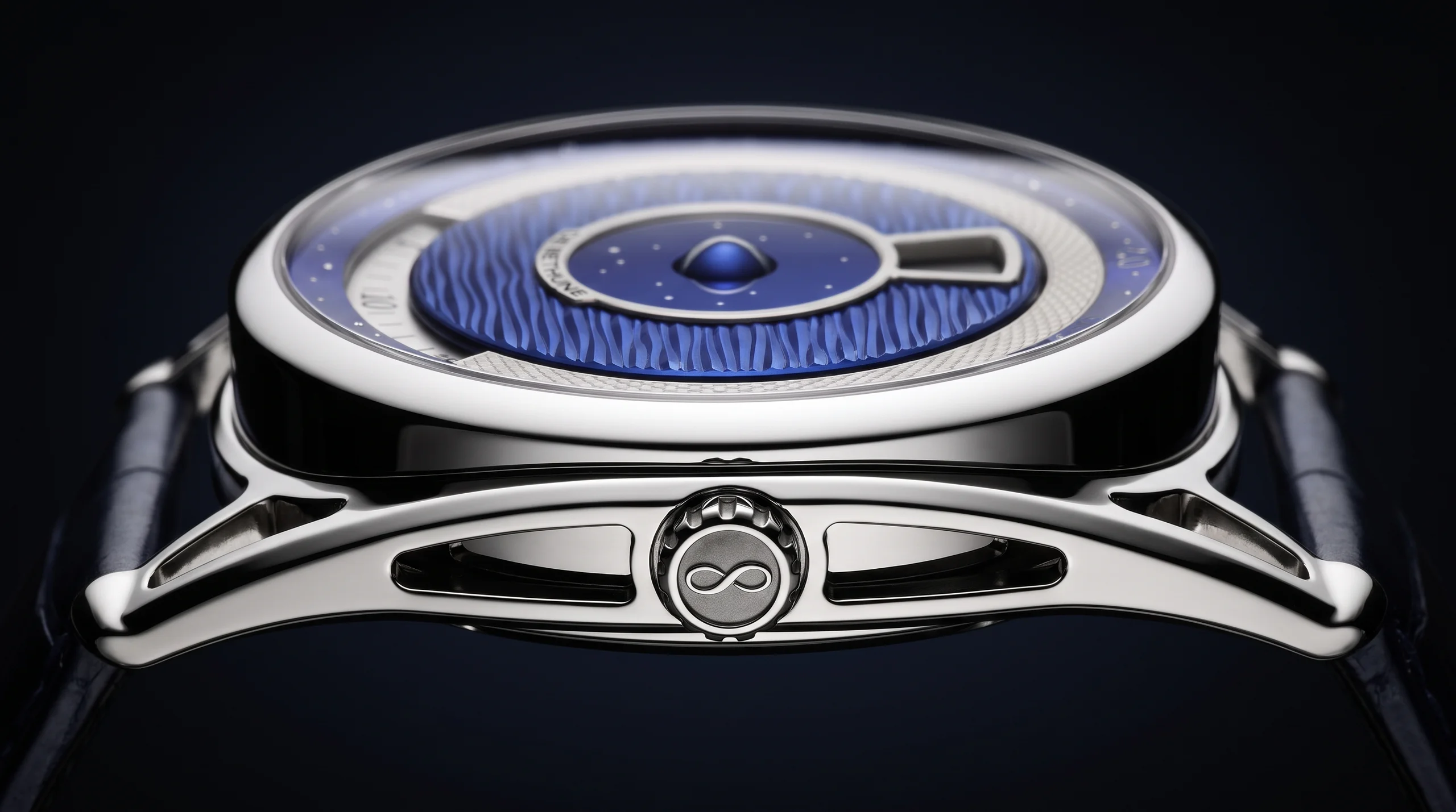 De Bethune DB25 Digitale case side profile showing the drum-inspired titanium case and hollowed lugs