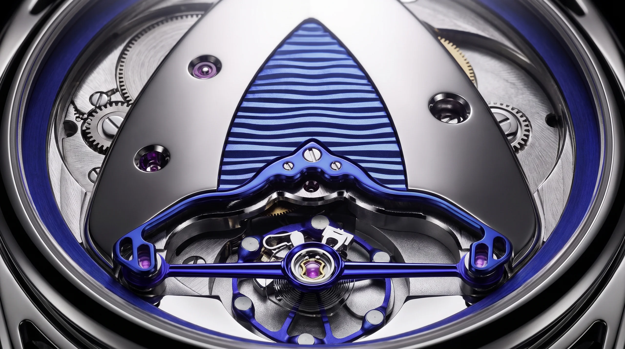 De Bethune DB2144V3 movement macro showing hand-finished bridges and floating balance wheel