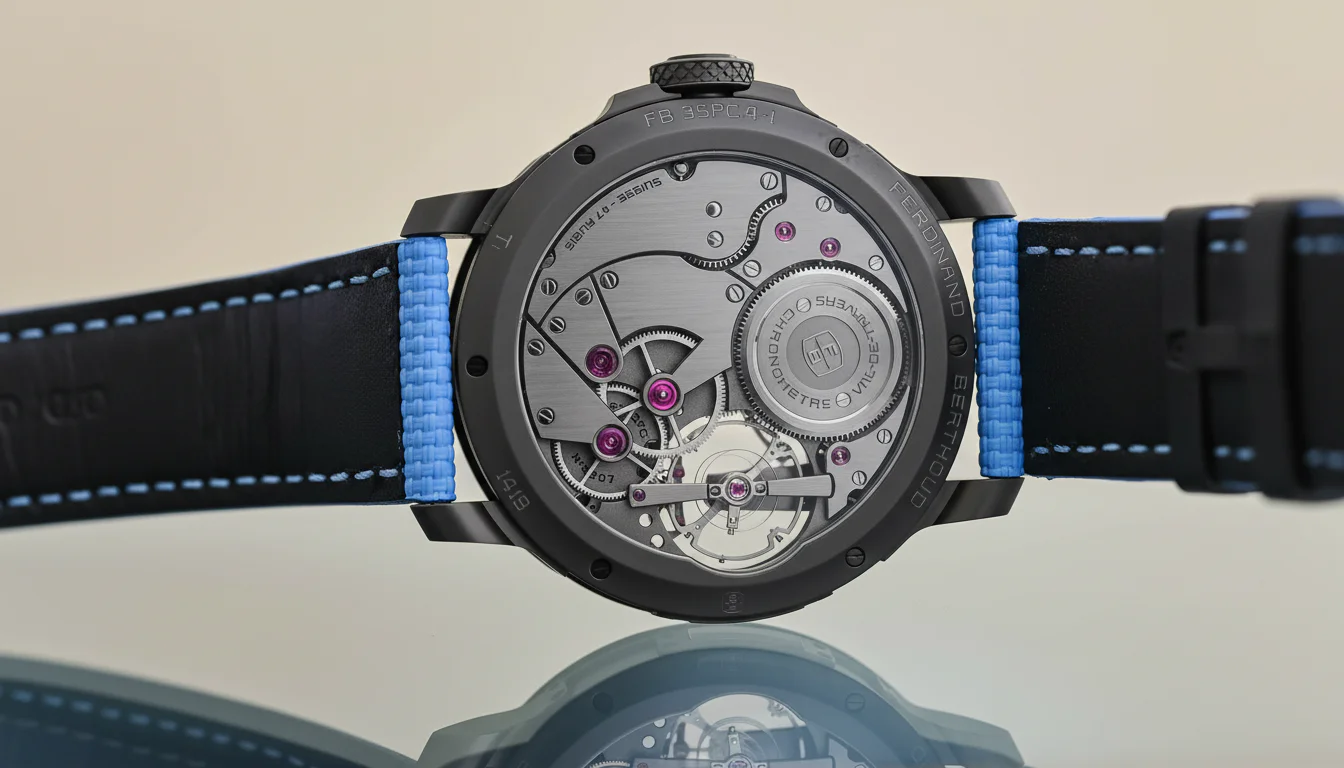 Macro shot of the exhibition caseback of the Ferdinand Berthoud Chronometre FB 3SPC.4-1