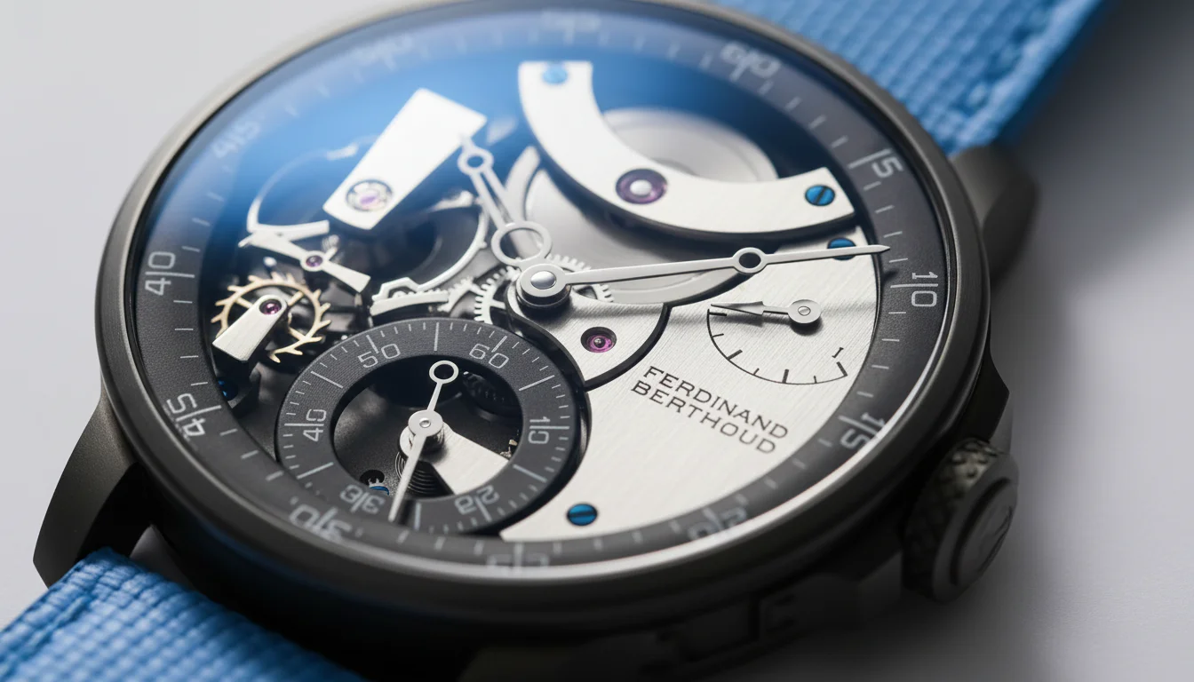 Macro shot of Ferdinand Berthoud Chronometre FB 3SPC.4-1 open-worked dial