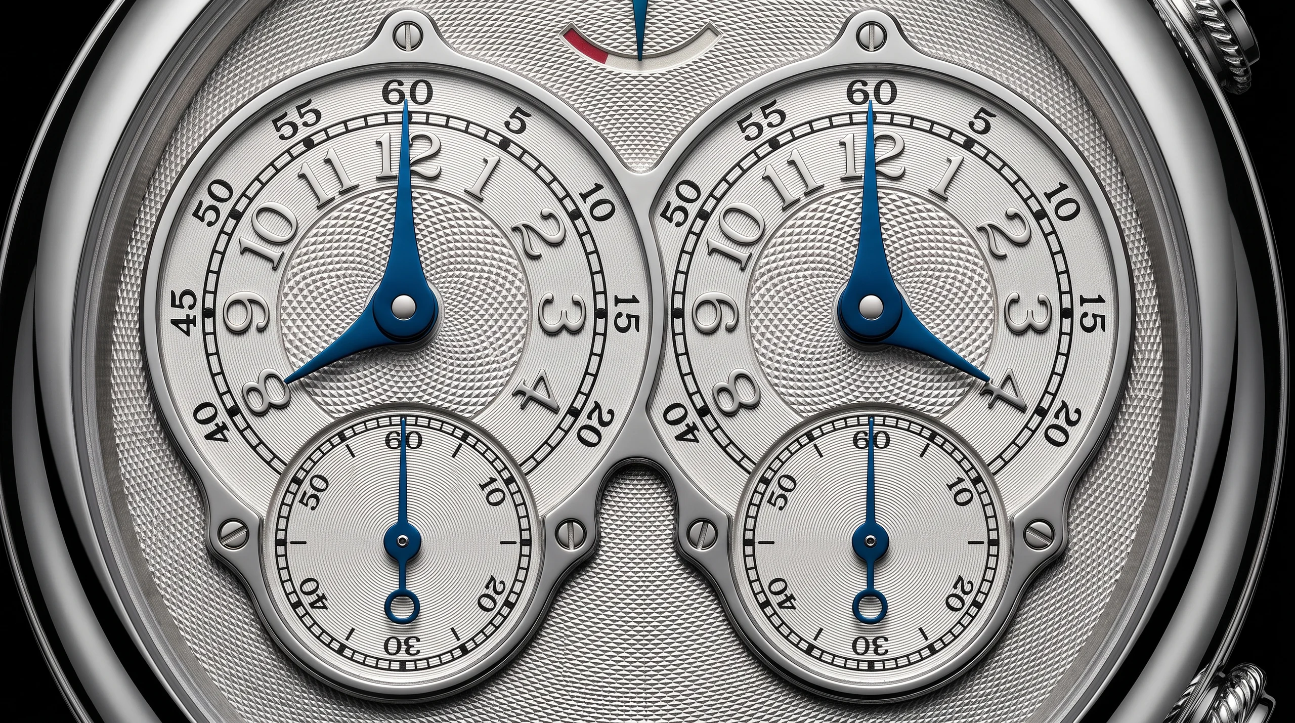 F.P. Journe Chronometre a Resonance dial macro showing two symmetric subdials