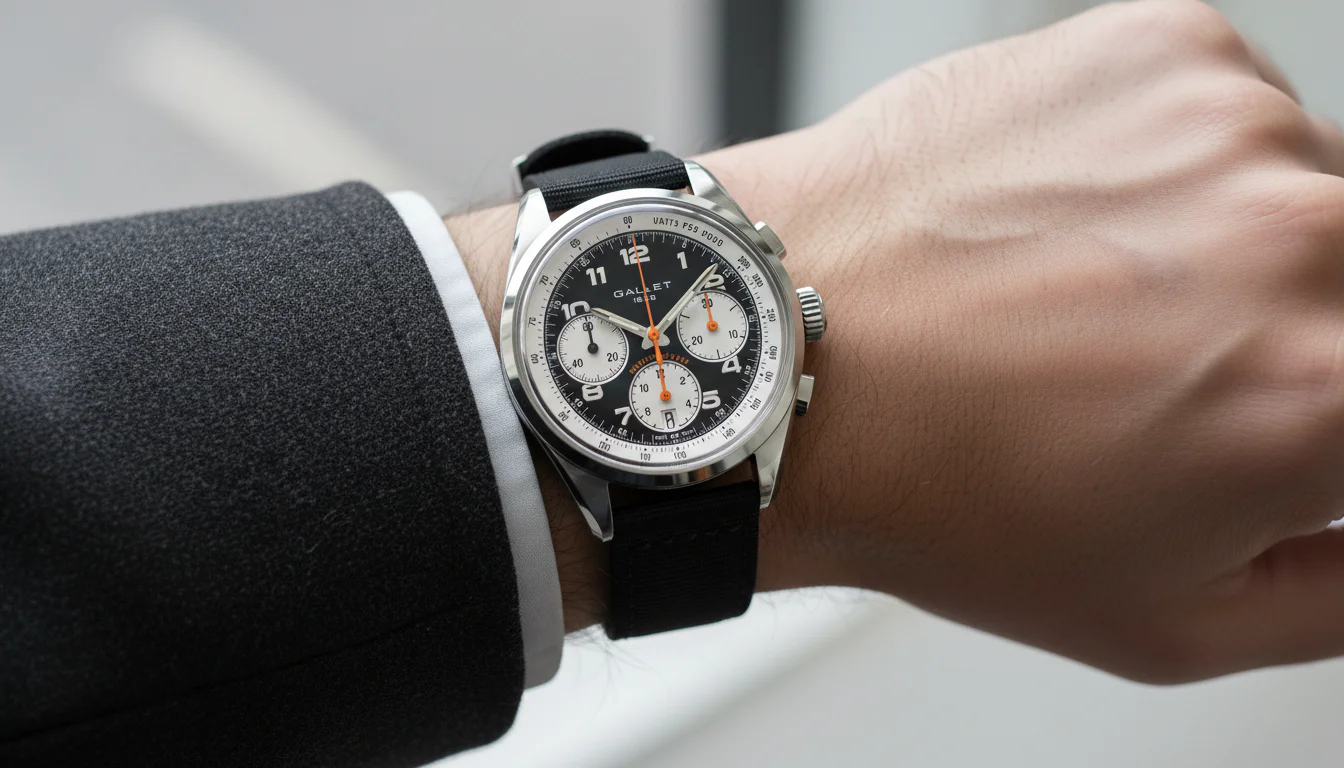 Gallet Multichron Sport chronograph without rotating bezel, wrist shot