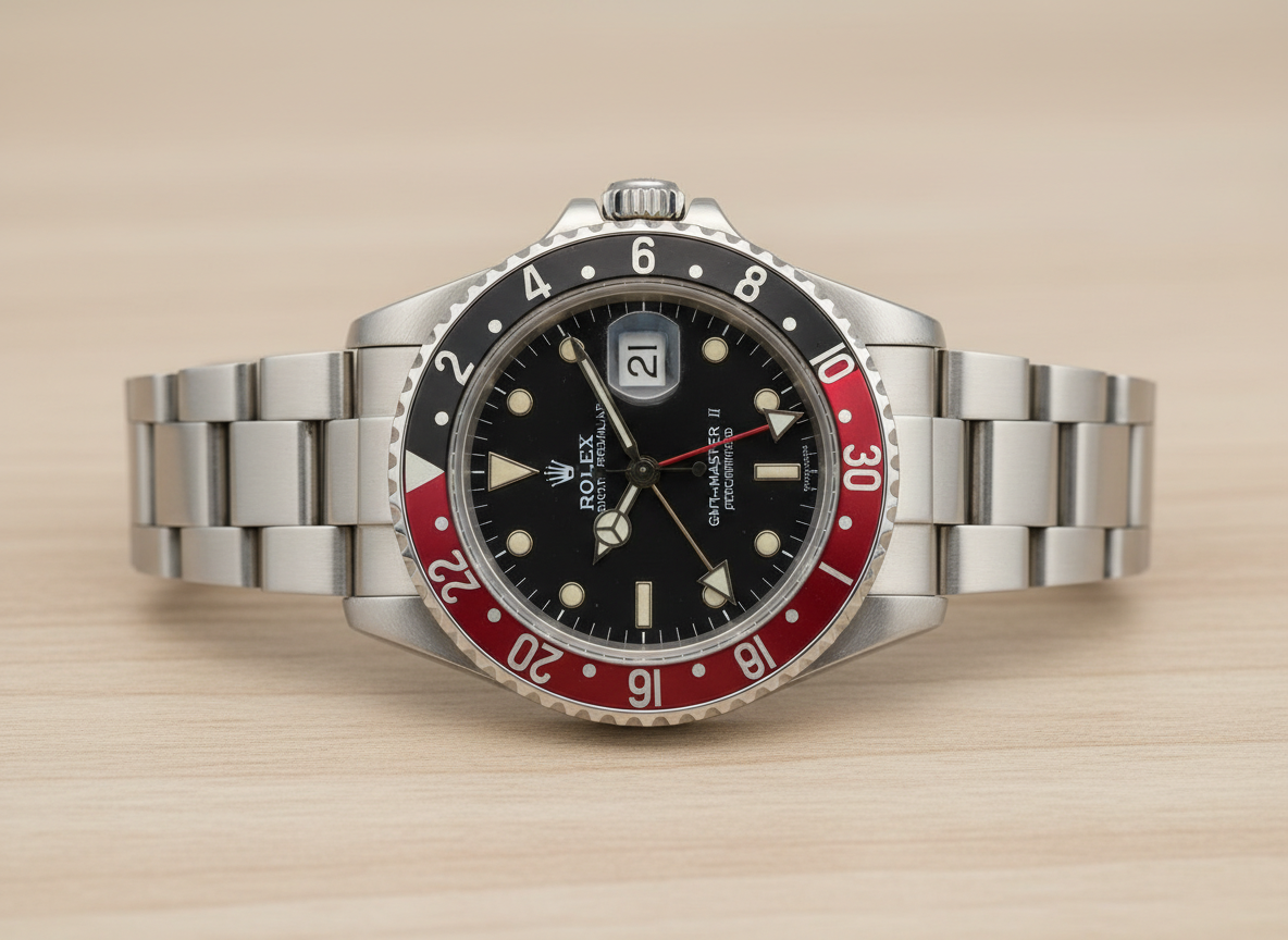Vintage Rolex GMT-Master II with classic red and black aluminum Coke bezel insert