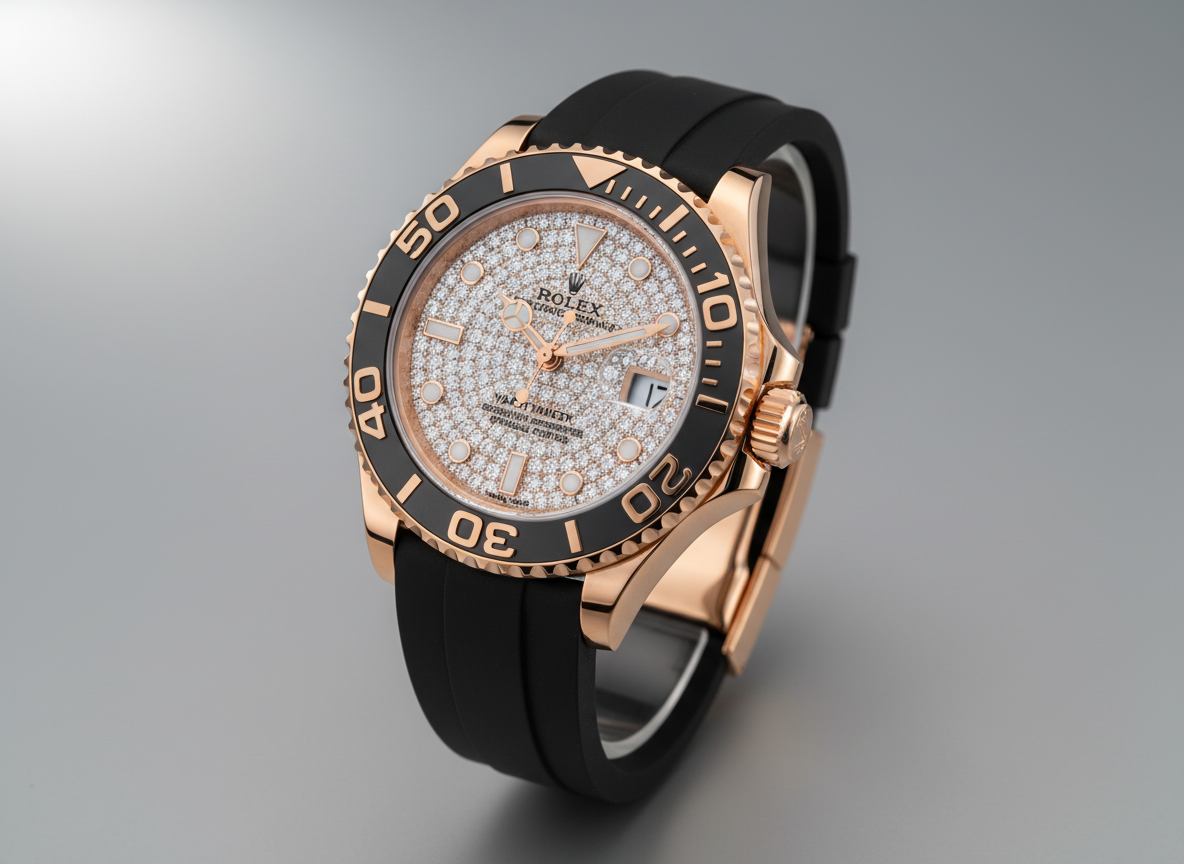 Rolex Yacht-Master 40 Everose gold with paved dial and Oysterflex bracelet