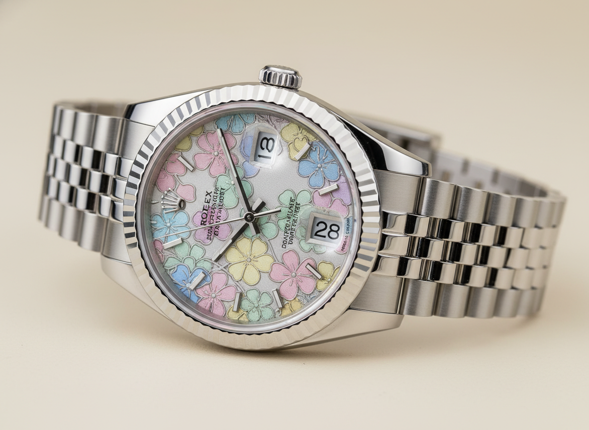 Rolex Datejust 31 with ornate floral motif dial