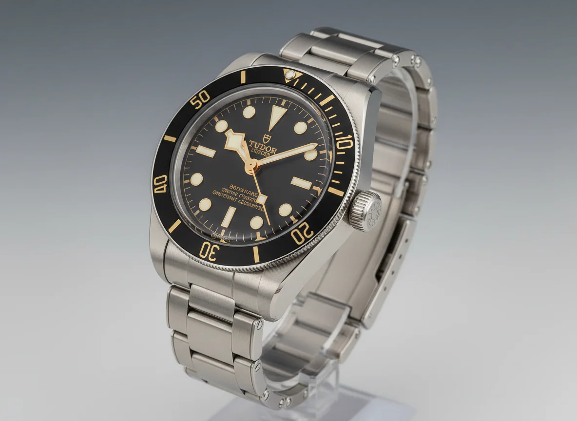 Tudor Black Bay 58 reference 79030N in stainless steel with black dial and gilt accents on rivet bracelet