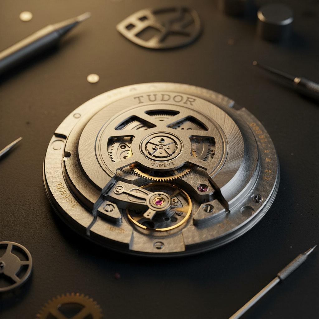 Tudor caliber MT5400 manufacture movement showing the rotor and finishing