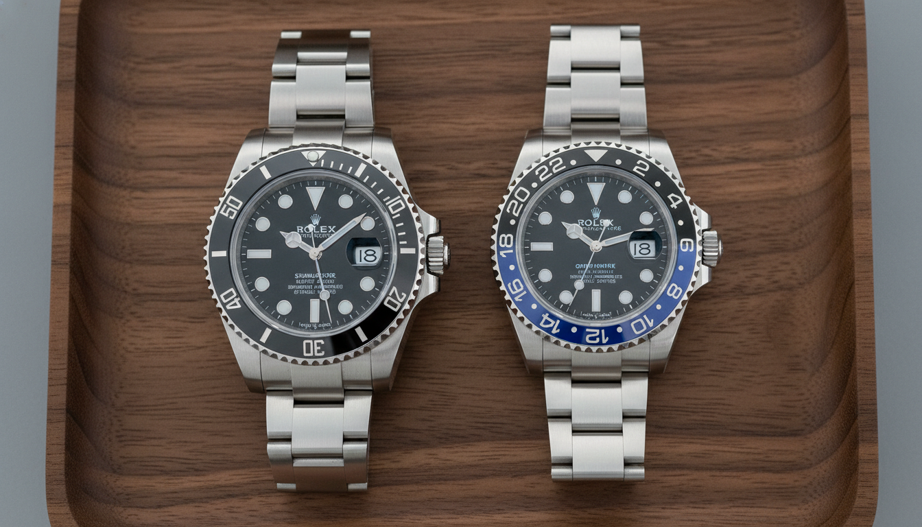 Rolex Submariner 126610LN and GMT-Master II Batman 126710BLNR fully assembled side by side