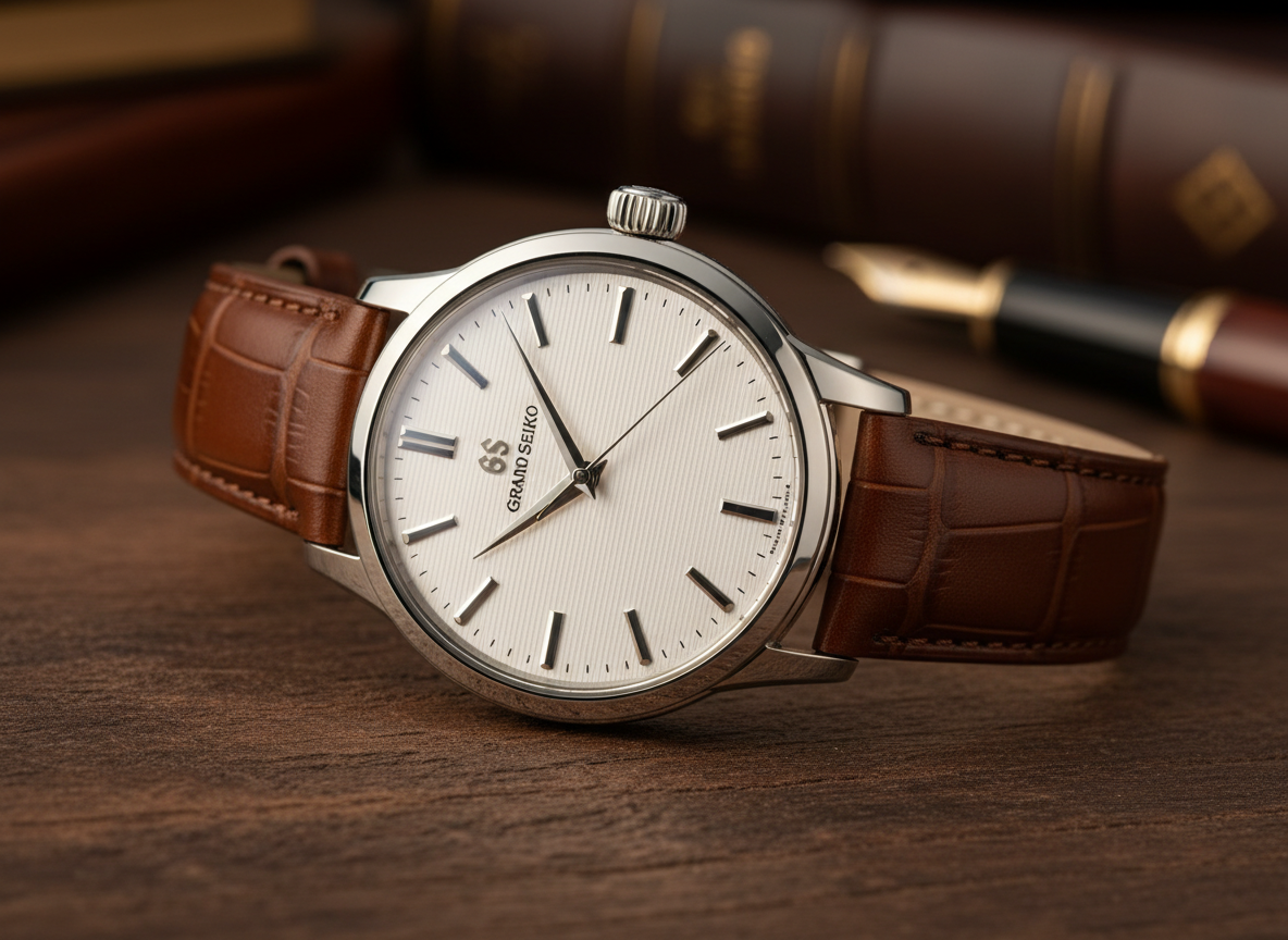 Grand Seiko SBGW231 manual-wind dress watch with 37mm steel case and beige dial, powered by caliber 9S64