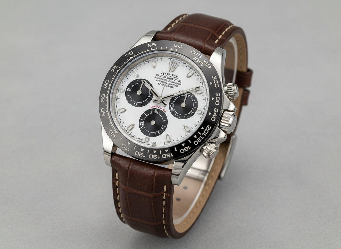 Rolex Daytona 116500LN with black ceramic bezel and panda dial — consistently trades above retail on the pre-owned market
