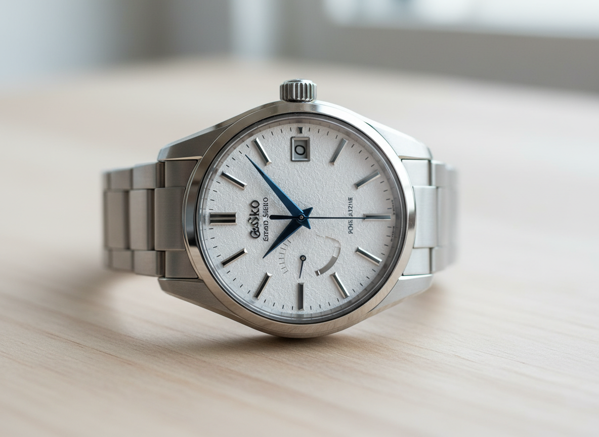 Grand Seiko Snowflake SBGA211 Spring Drive showing iconic textured white dial — limited editions appreciate significantly on the pre-owned market
