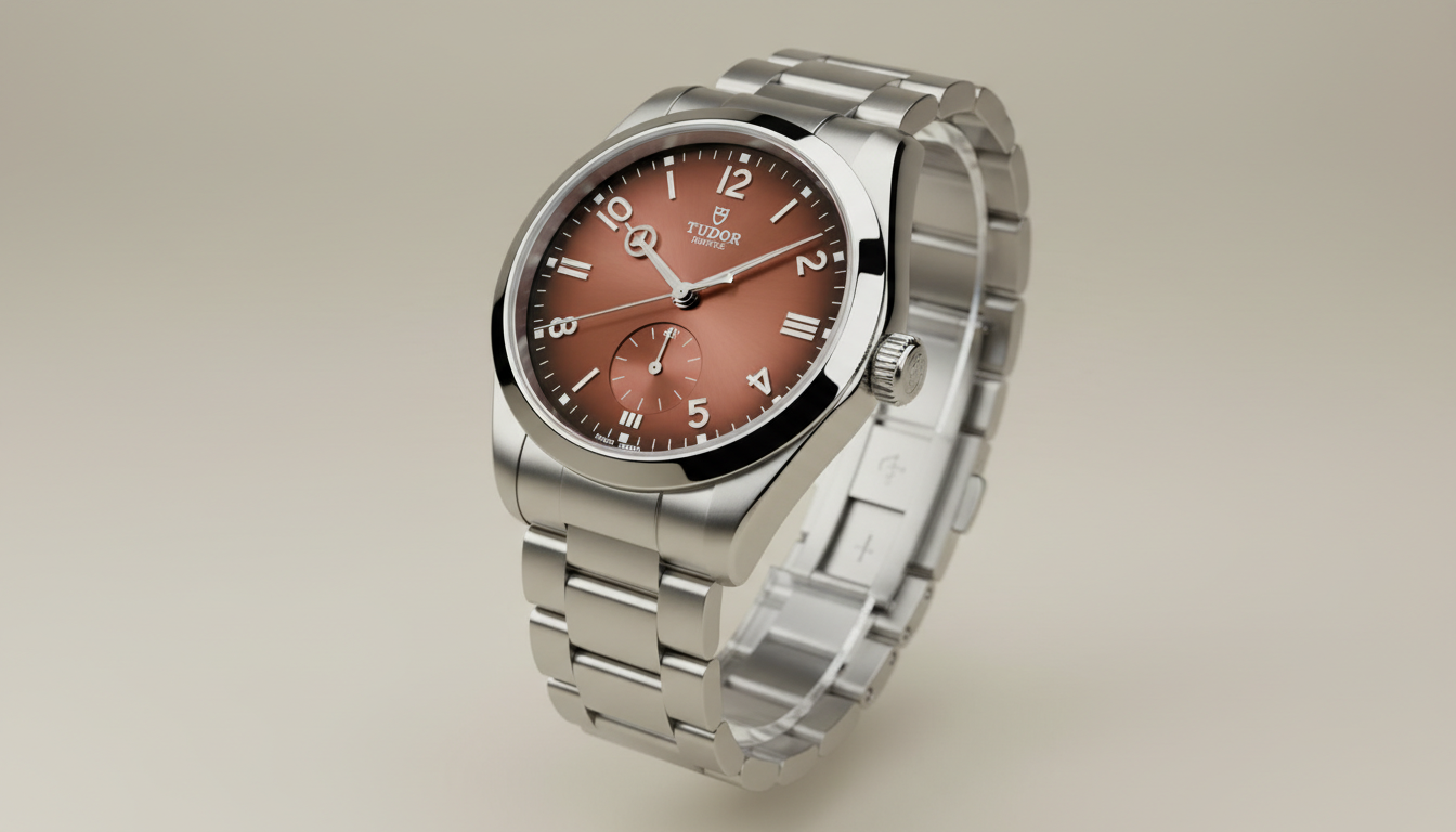 Tudor Monarch 2026 with salmon dial and California numerals on integrated bracelet