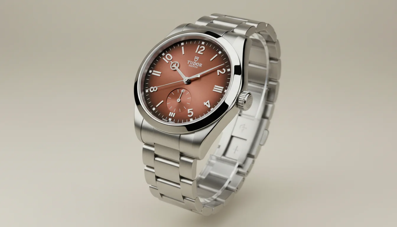 Tudor Monarch 2026 with salmon dial and California numerals on integrated bracelet