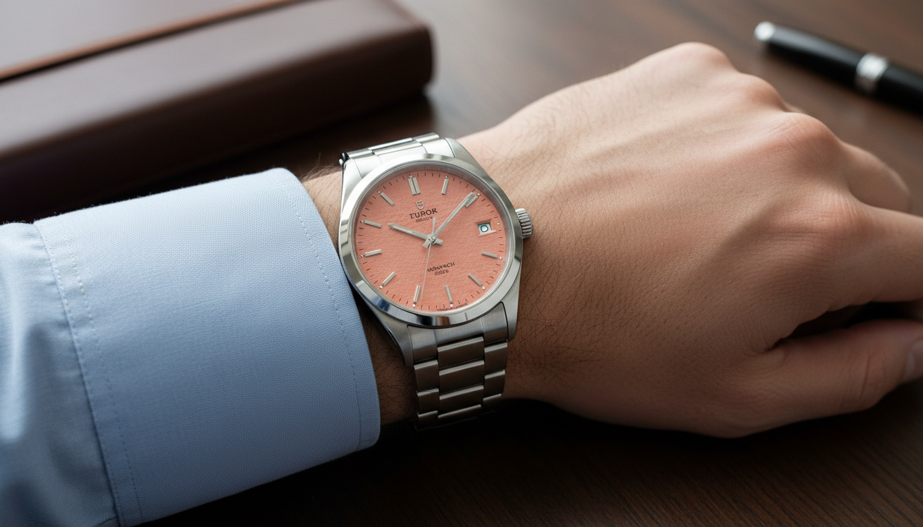 Tudor Monarch on wrist showing 39mm proportions and integrated bracelet