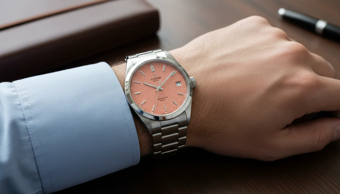 Tudor Monarch on wrist showing 39mm proportions and integrated bracelet
