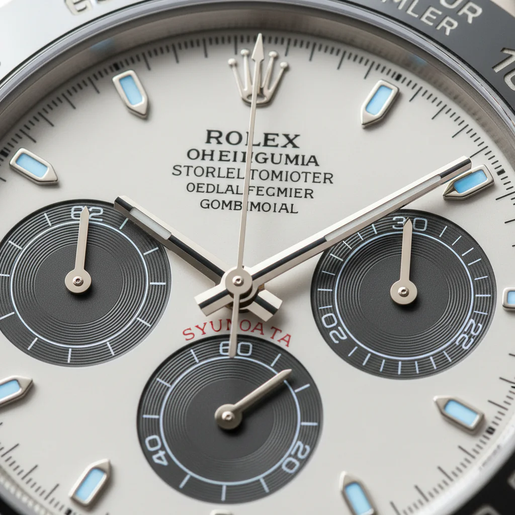 Macro close-up of the Rolex Daytona Rolesium grand feu enamel dial