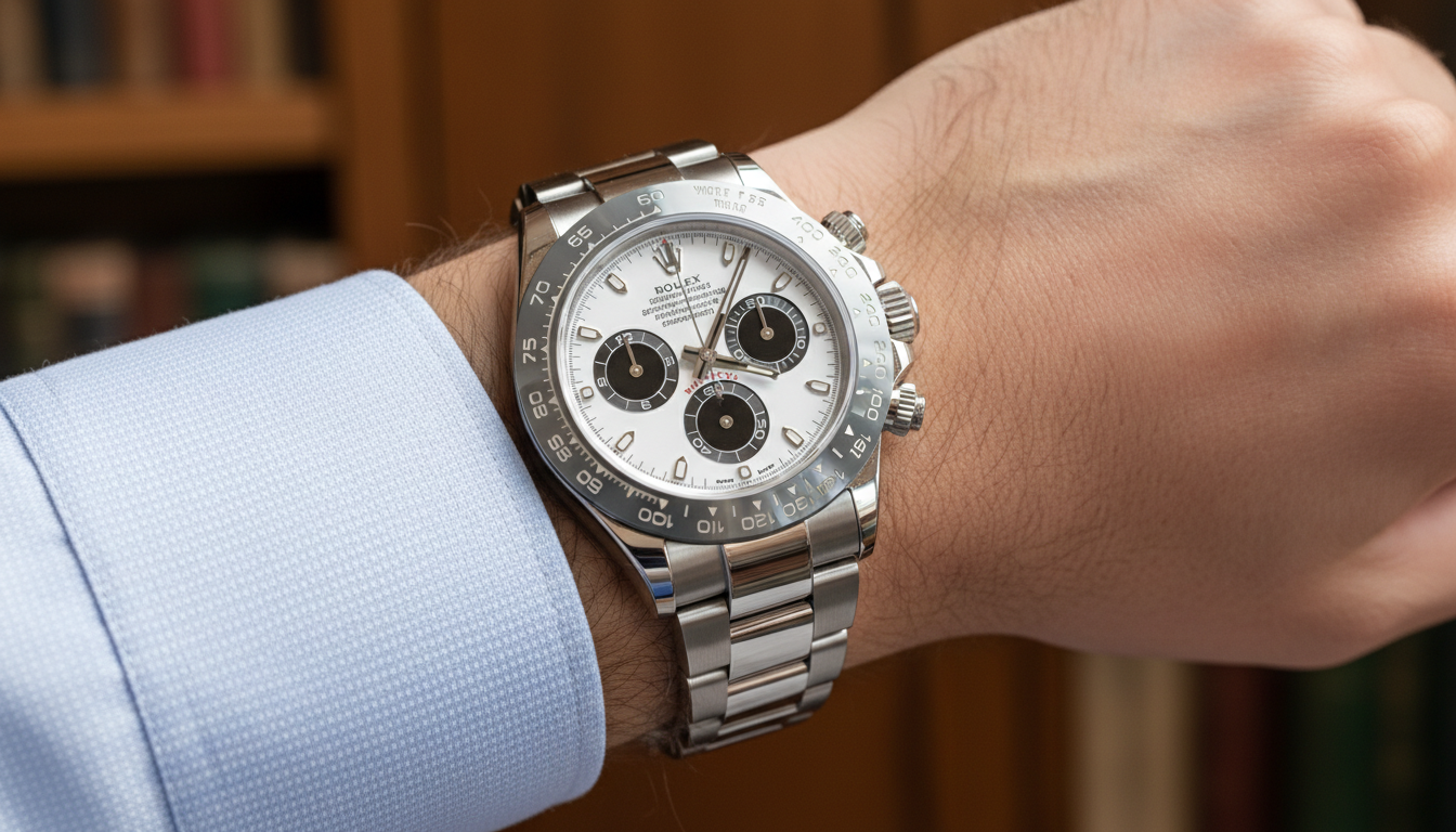 Rolex Daytona Rolesium on wrist showing platinum and steel two-tone construction