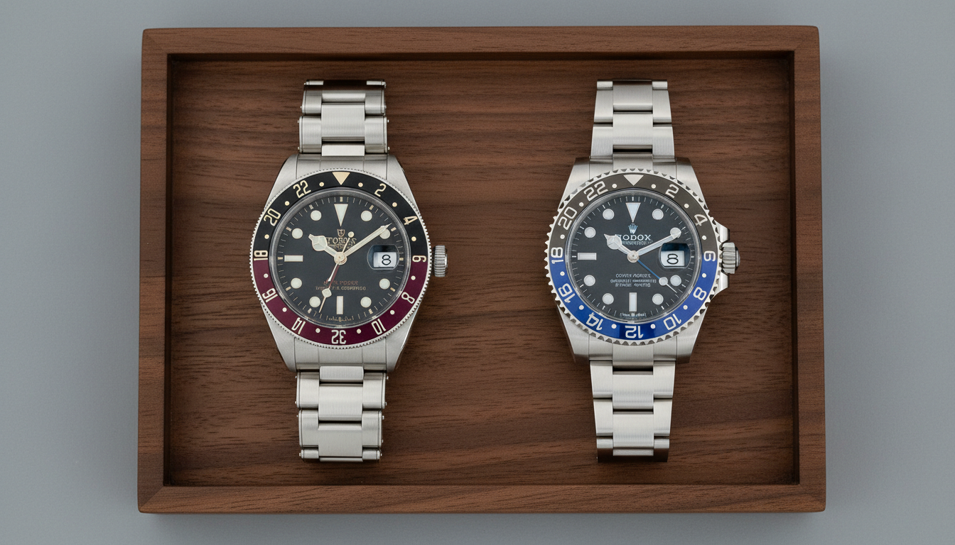 Tudor BB58 GMT next to Rolex GMT-Master II Batman