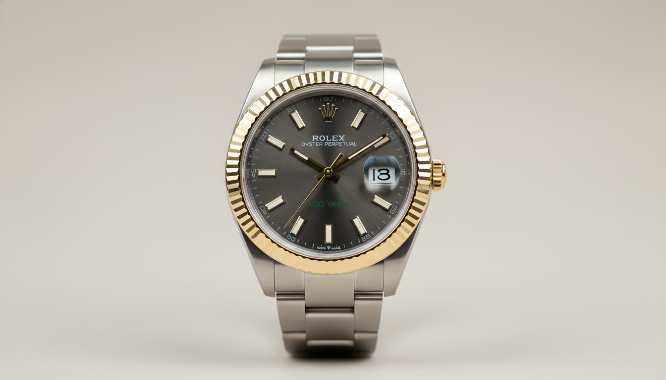 Rolex Oyster Perpetual 41 100 Years anniversary in yellow Rolesor with slate dial and green accents
