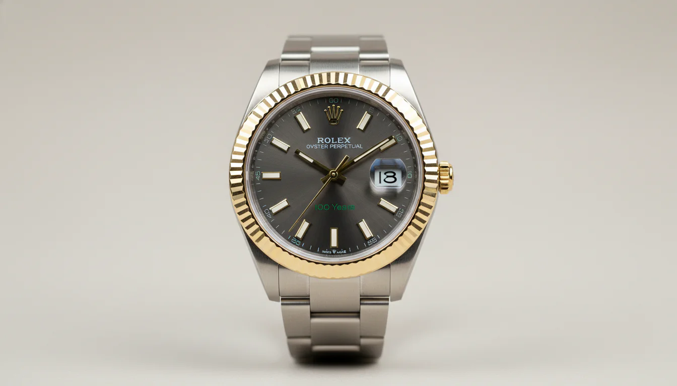 Rolex Oyster Perpetual 41 100 Years anniversary in yellow Rolesor with slate dial and green accents