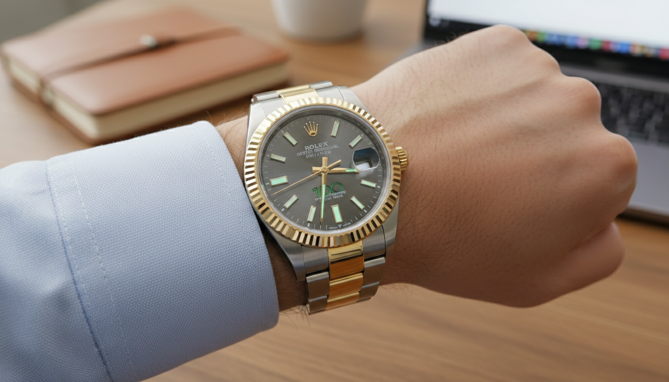 Rolex Oyster Perpetual 100 Years on wrist showing two-tone Rolesor configuration