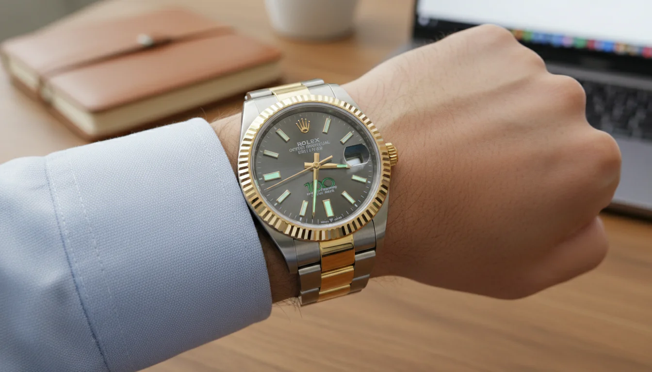 Rolex Oyster Perpetual 100 Years on wrist showing two-tone Rolesor configuration