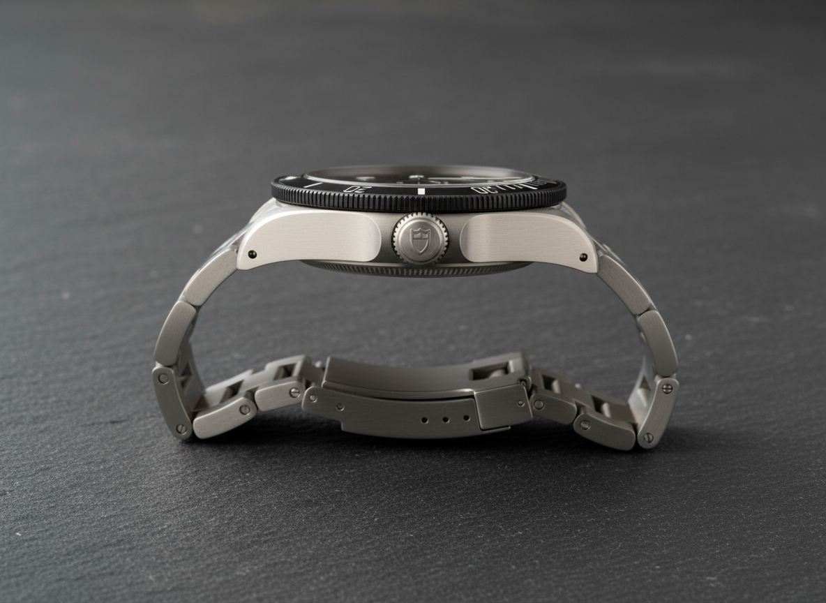 Tudor Pelagos 39 side profile showing 11.8mm case thickness titanium bracelet and ceramic bezel