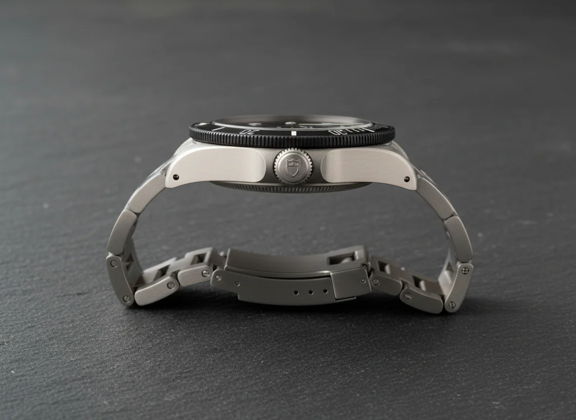 Tudor Pelagos 39 side profile showing 11.8mm case thickness titanium bracelet and ceramic bezel