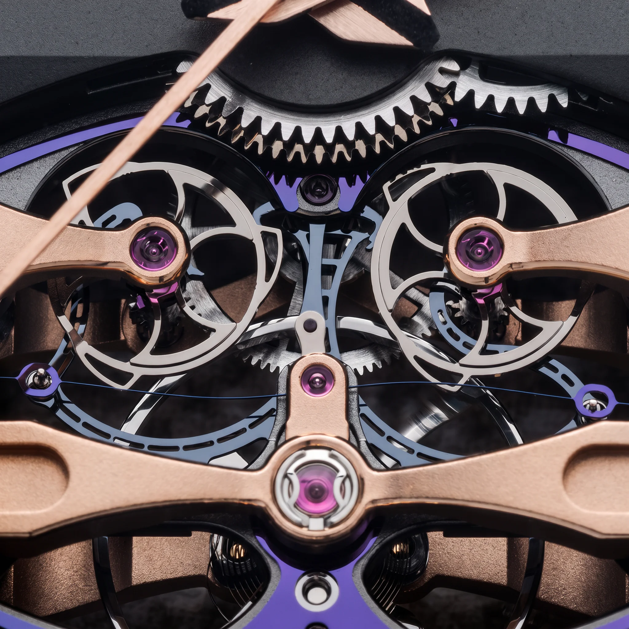 Macro view of the twin silicon constant force blades inside the Girard-Perregaux Neo Constant Escapement