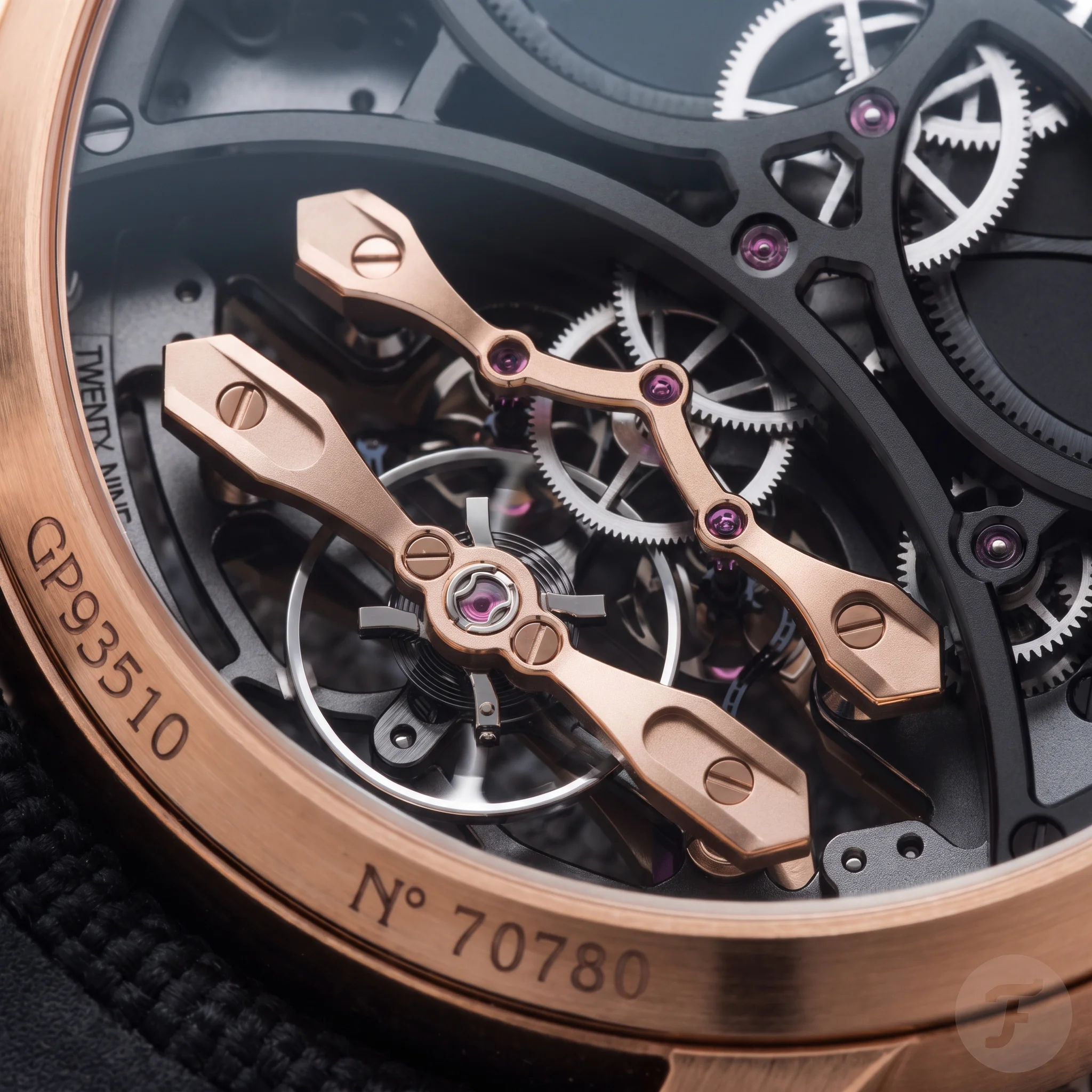 Macro of the GP93510 caliber inside the Girard-Perregaux Neo Constant Escapement caseback
