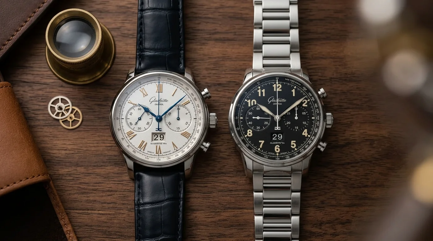 Glashütte Original Senator Chronograph and Senator Chronograph Navigator displayed side by side