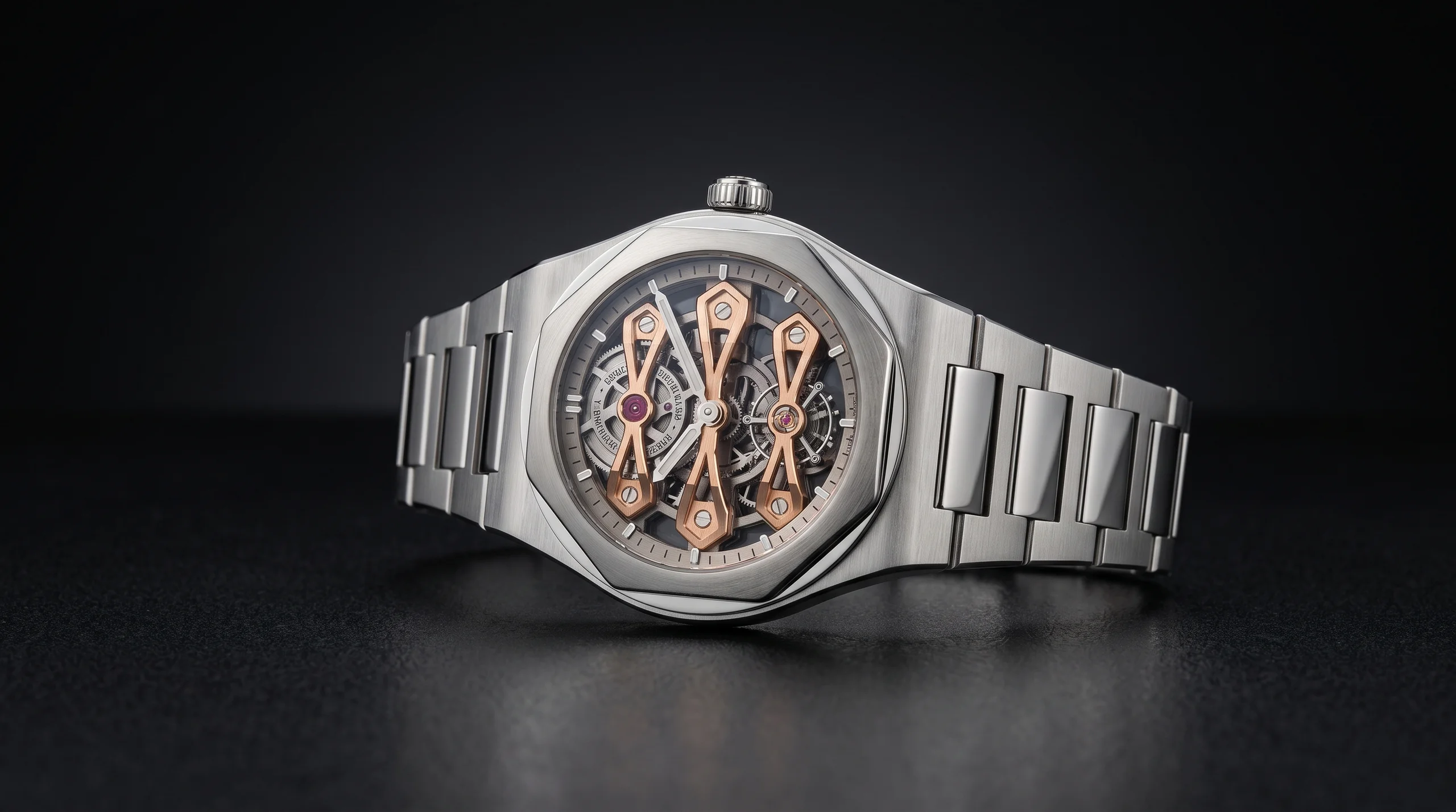 Girard-Perregaux Laureato Three Gold Bridges with visible tourbillon and horizontal gold bridges on the wrist