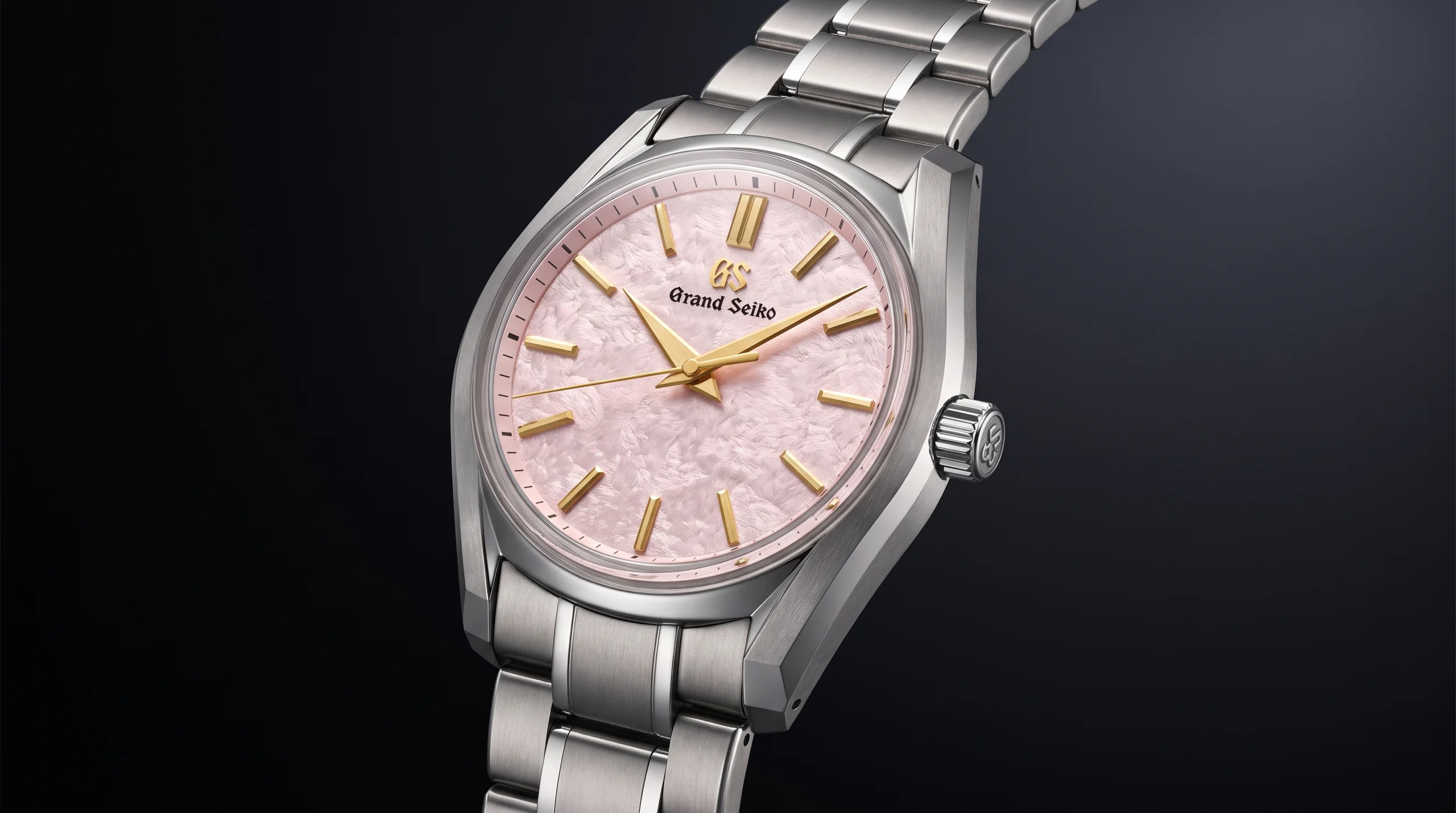 Grand Seiko Shunbun SBGA413 pink cherry blossom textured dial titanium wristwatch