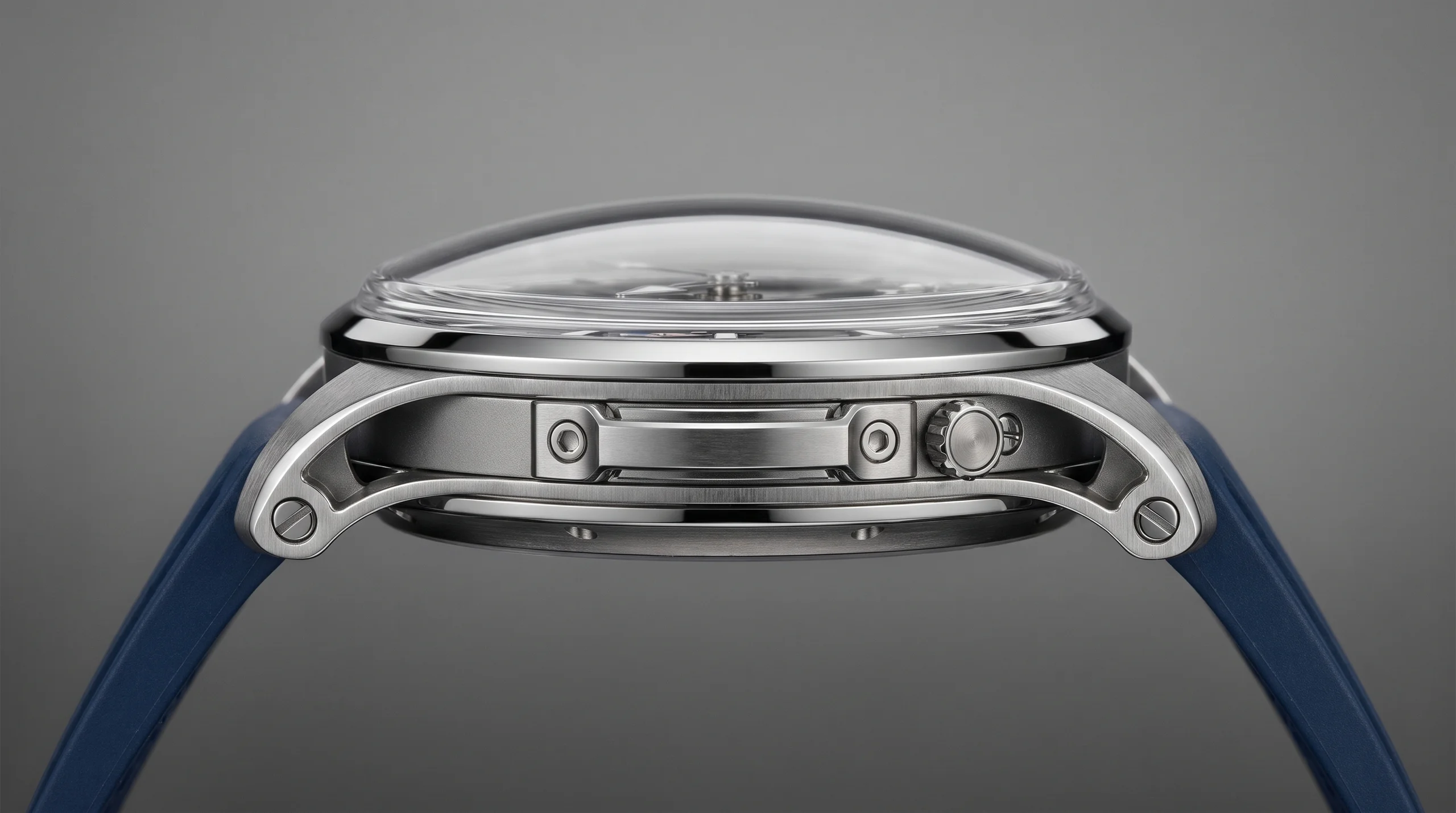 Greubel Forsey GMT Balancier Convexe case side profile showing the domed sapphire crystal construction