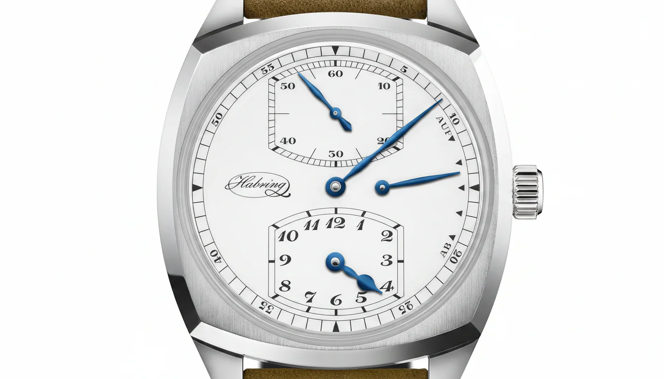 Extreme macro of Habring2 Josef Regulator dial showing the offset deadbeat seconds subdial