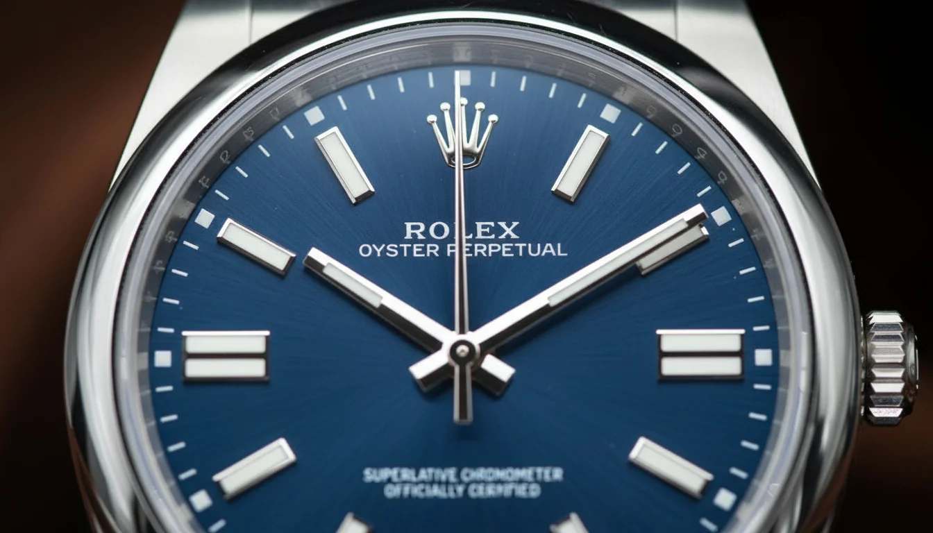 A watch seconds hand stopped exactly at 12 with the crown pulled out, hacking in action