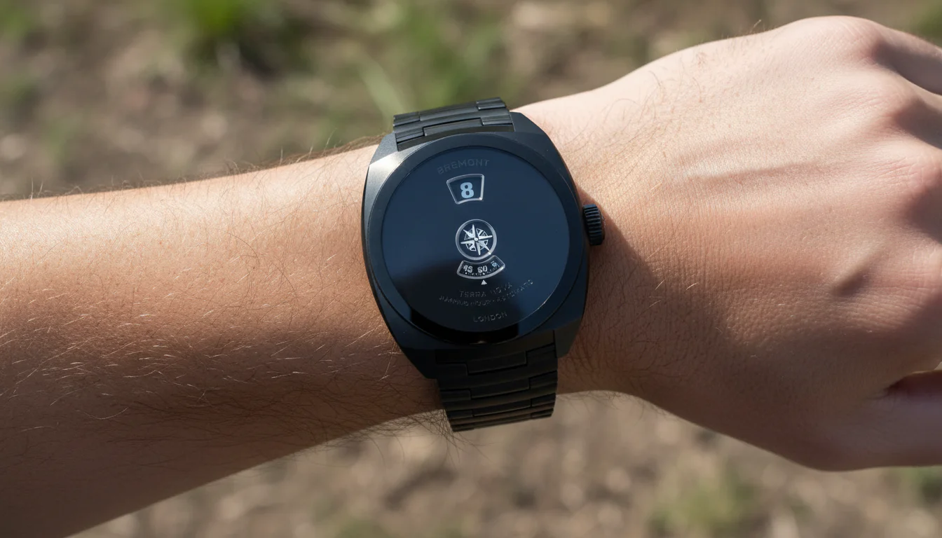 Bremont Terra Nova Jumping Hour in Stealth Black DLC steel, wrist shot