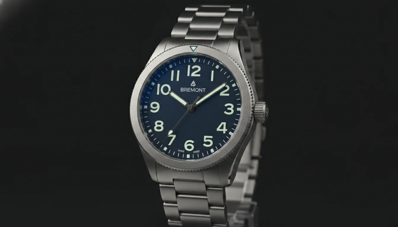 Bremont Terra Nova 40.5 in brushed steel on a bracelet, front view