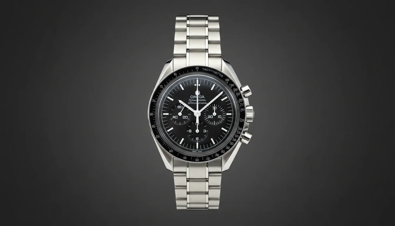 Omega Speedmaster Professional Moonwatch, a horizontal clutch chronograph, front view