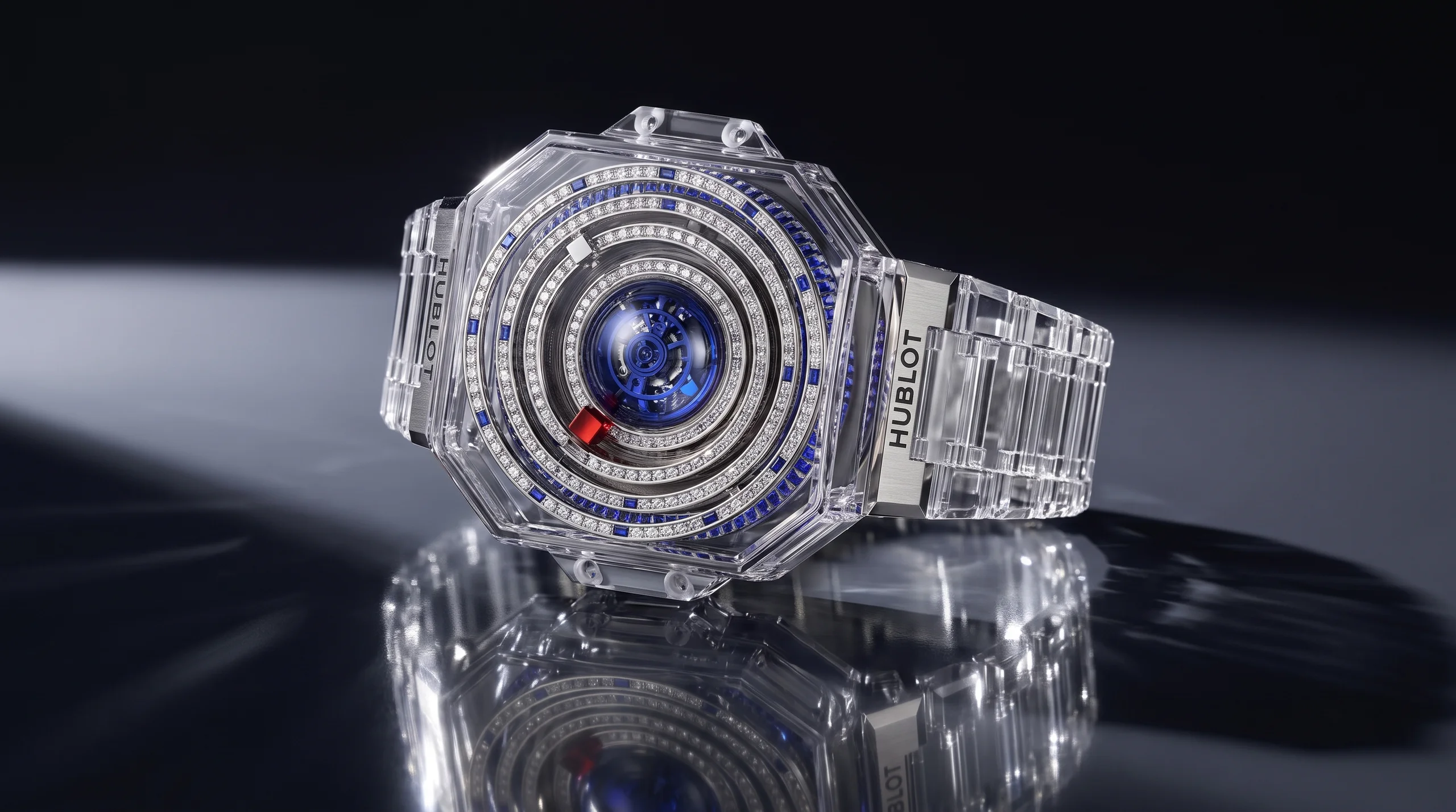 Hublot MP-14 Origin by Jeff Koons octagonal sapphire-titanium watch with gem-set rotating dial rings